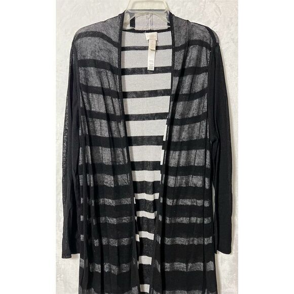 Chico's Women's Black Sheer Striped Open Front Cardigan Sweater Size  (US XXL) - Picture 2 of 7